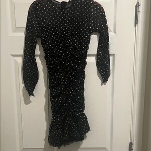 Zara Black and Silver Metallic Ruched Dress